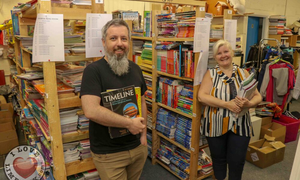 South Africa Schoolbook Donation Drive - Pictured at Gateway to Education Limerick are Paul Goodwin, Assistant Manager and Suzanne Roche, Founder. Picture: Richard Lynch/ilovelimerick
