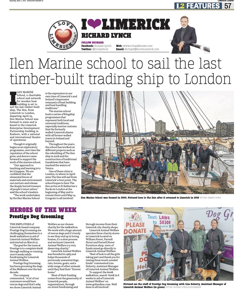 The Leader Column April 2 2022 - Ilen Marine School to sail the last timber-built trading ship to London.